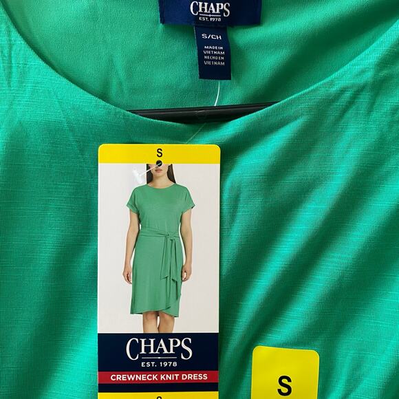 NEW CHAPS Crew Neck Knit Dress Green Size Small Wrap Tie Waist Business Casual - Picture 5 of 6